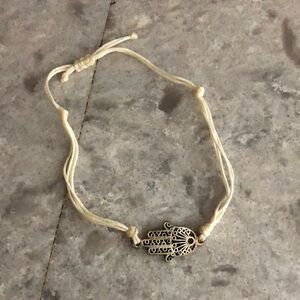 Turquoise String Bracelet with Silver Hamsa Charm